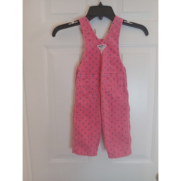 VTG 80s OshKosh B'gosh Pink Floral Print Corduroy Bib Overalls 18 Months - Picture 9 of 16